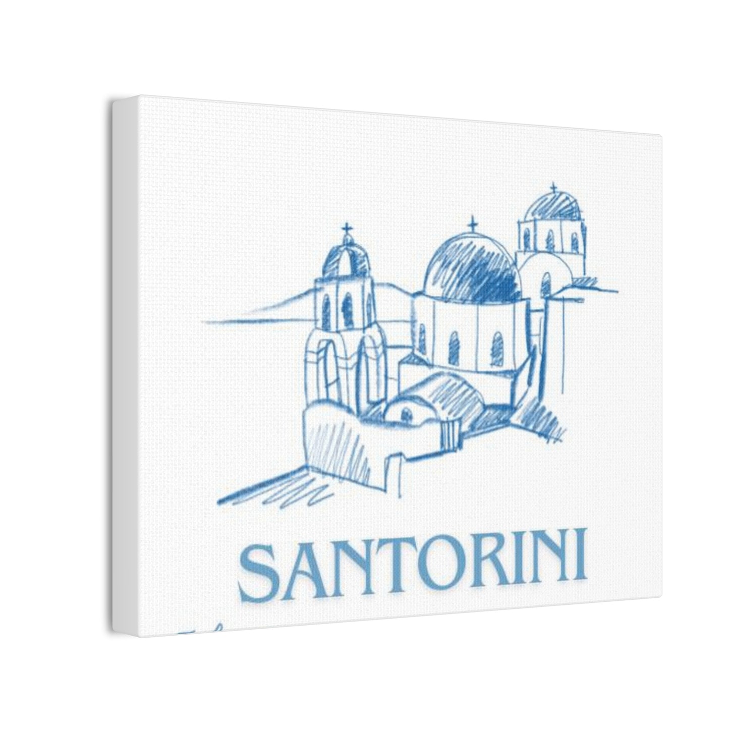 Santorini Canvas Art Print - Blue Sketch of Iconic Greek Architecture