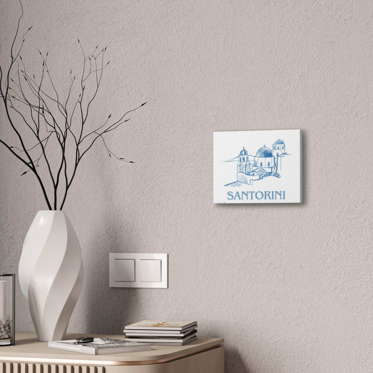 Santorini Canvas Art Print - Blue Sketch of Iconic Greek Architecture