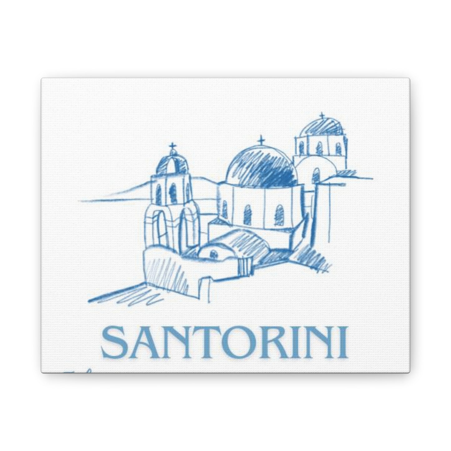 Santorini Canvas Art Print - Blue Sketch of Iconic Greek Architecture