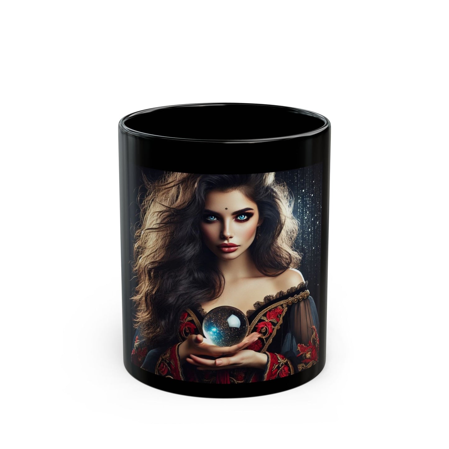 Mystical Woman Black Mug - Enchanting Coffee Cup for Fantasy Lovers